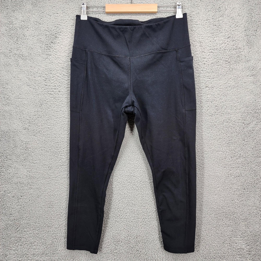 Danskin Womens Black Active Leggings High Waist Side‎ Pockets Size XL Style 9679